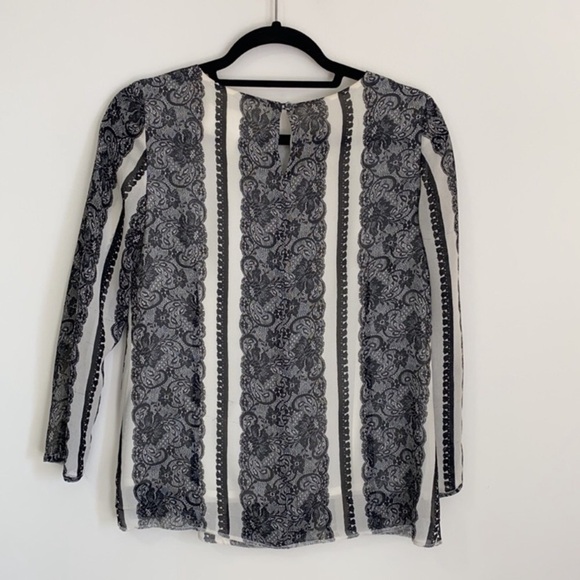 J. CREW Black & Cream Silky “Lace” Print Top - Picture 4 of 8